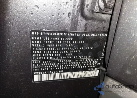 2025 Volkswagen Taos 1.5T Se z USA, uszkodzony, nr VIN 3VVUC7B21SM047362